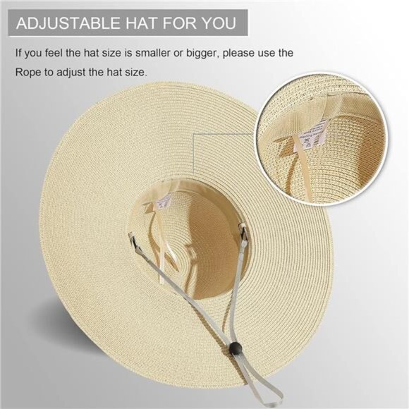 Womens Wide Brim Straw Hat Big Floppy Foldable Roll up Cap Beach Sun Hat UPF 50+ main image 4